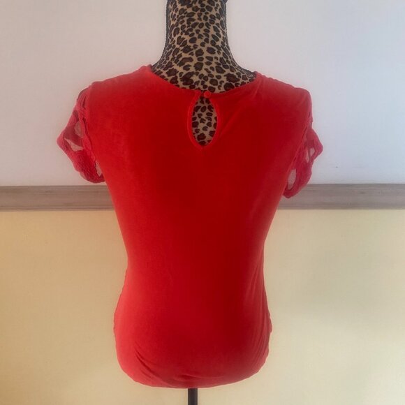 INC International Concepts Women's Coral Top Sheer Applique Bead Cap Sleeve L17 - Picture 2 of 3